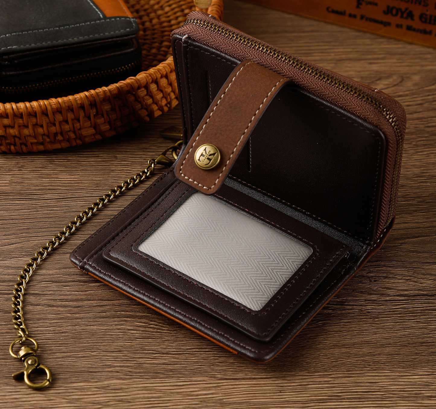 BUCKLE CHAIN LEATHER WALLET