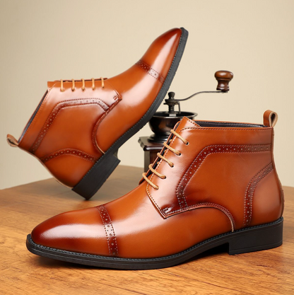 RETRO BROGUE LEATHER BOOTS