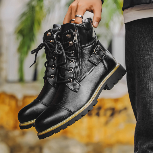 DOUBLE-ZIPPER LEATHER BOOTS