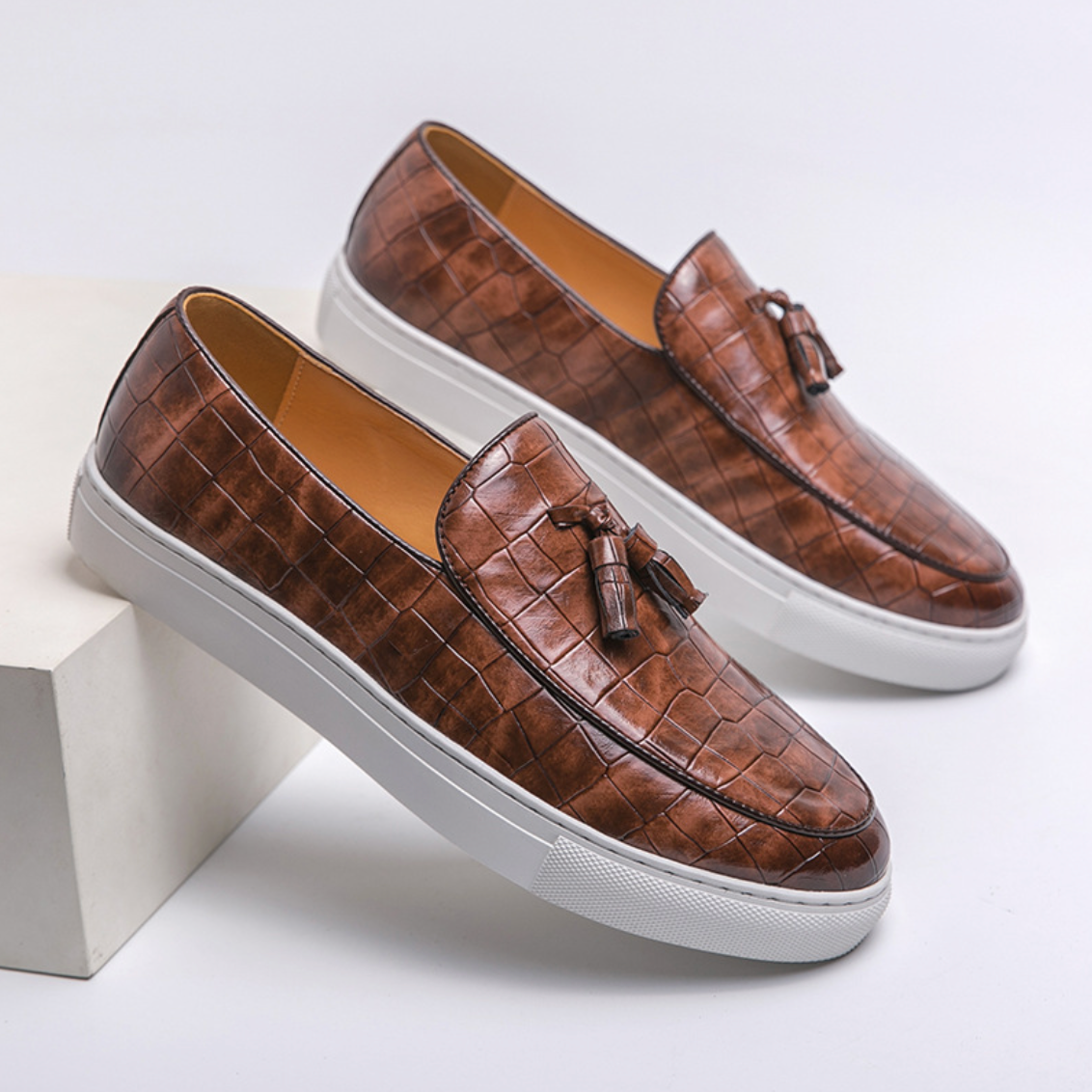 Embossed Leather Slip-Ons