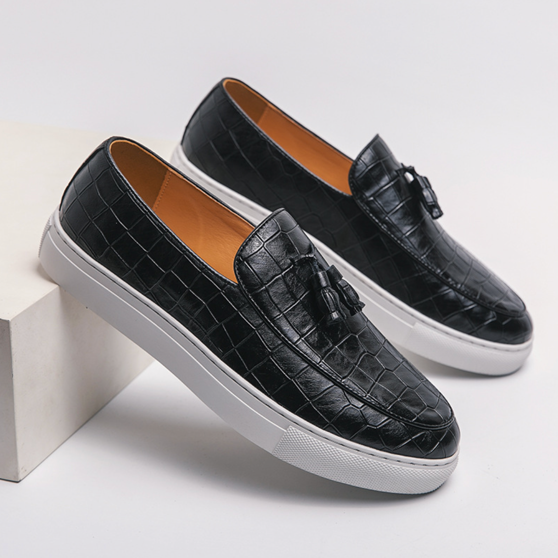 Embossed Leather Slip-Ons