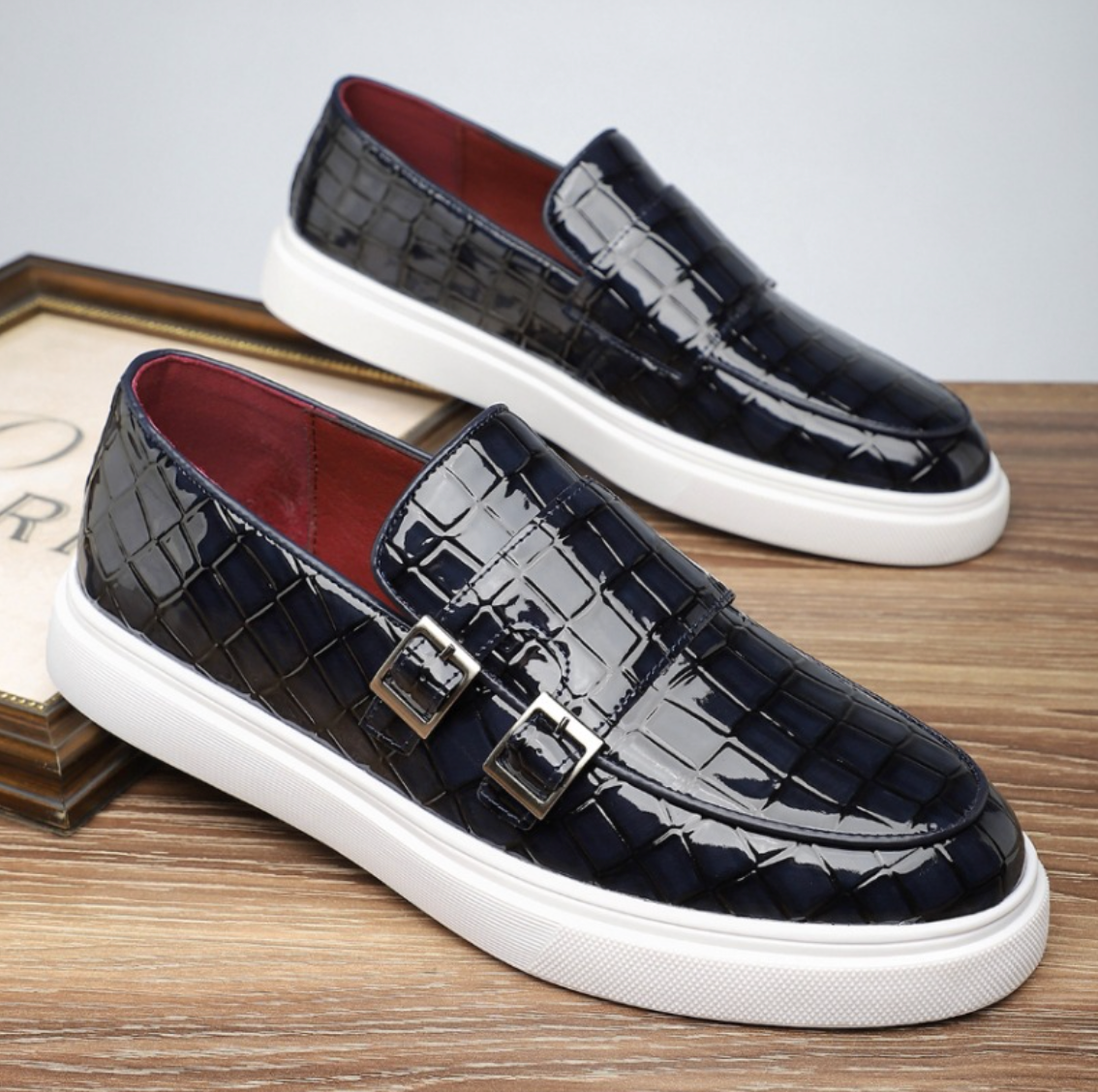 PATENT MONK SLIP ONS