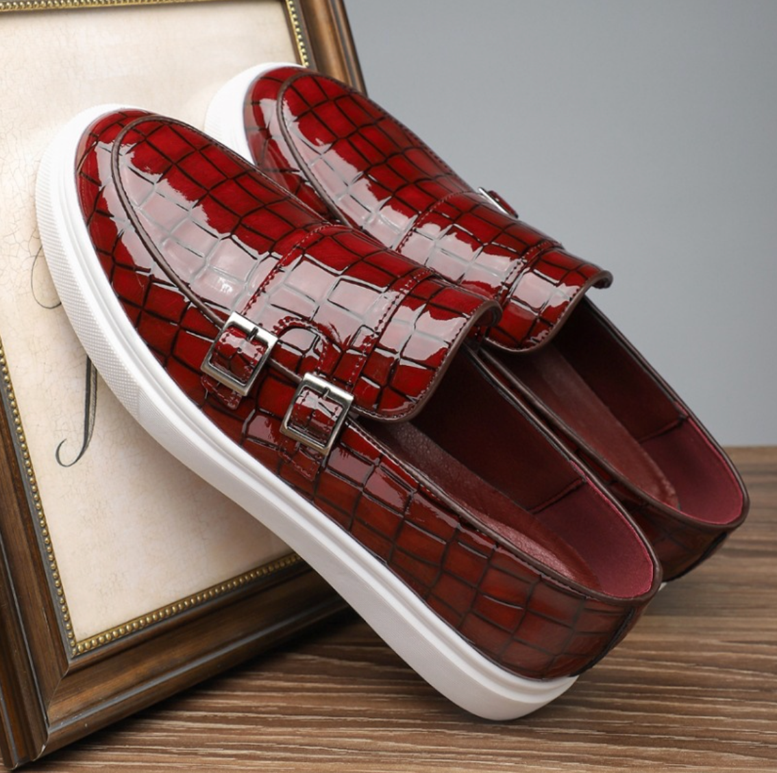 PATENT MONK SLIP ONS