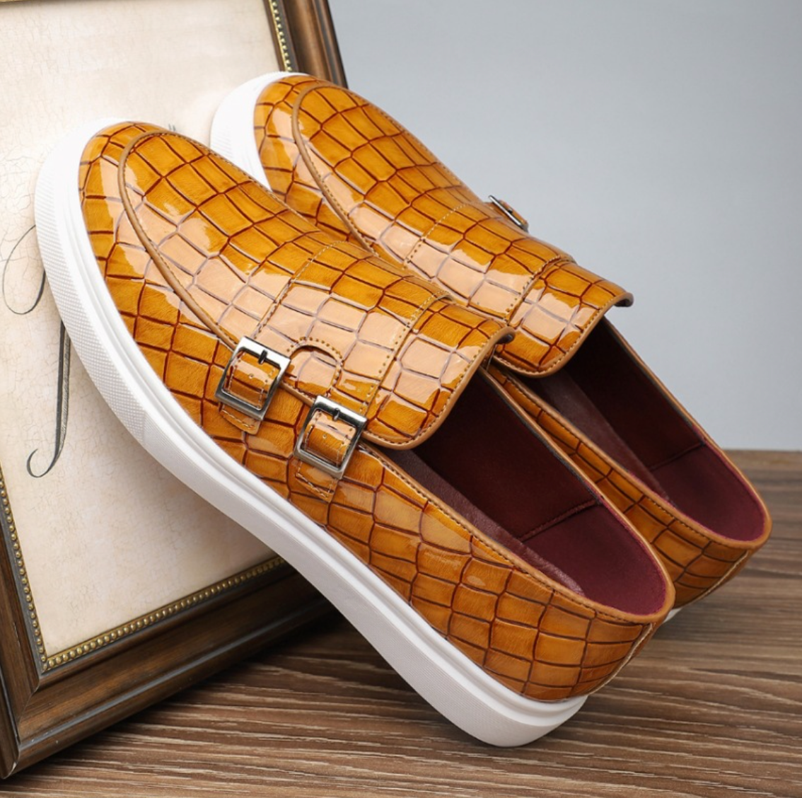 PATENT MONK SLIP ONS
