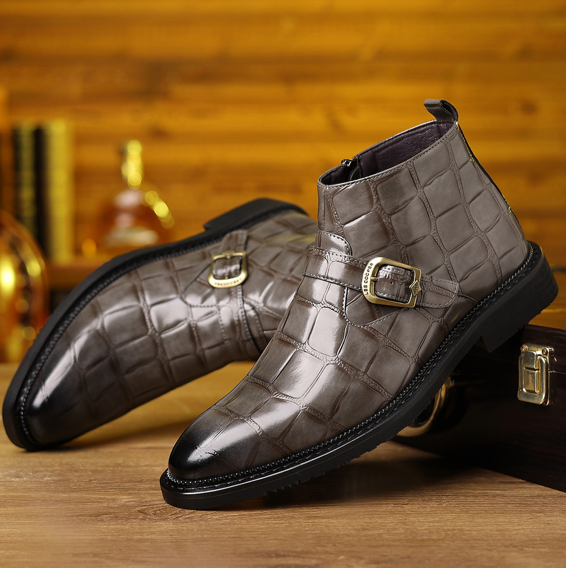 LEATHER CROC BOOTS
