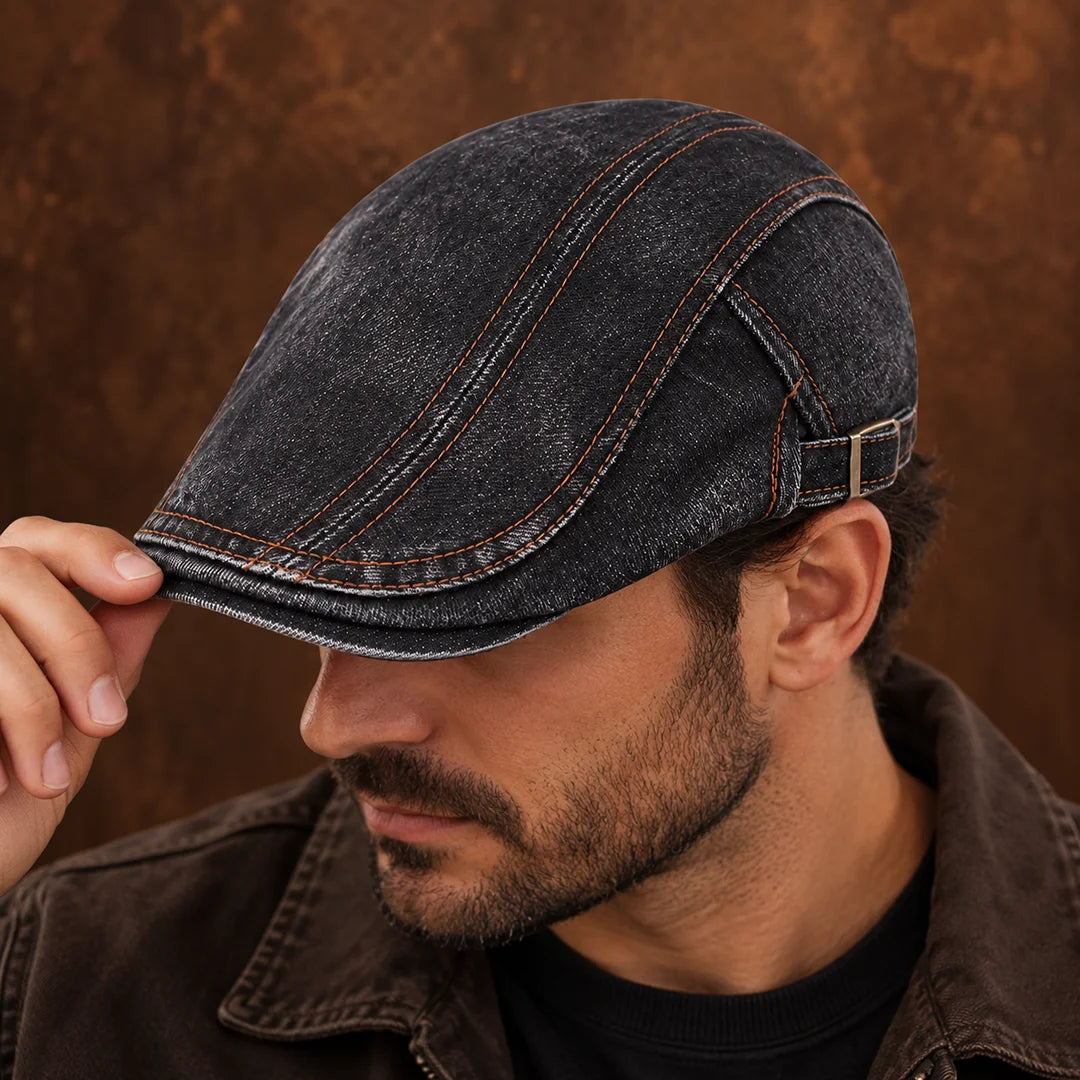 Stitched Buckle Flat Cap