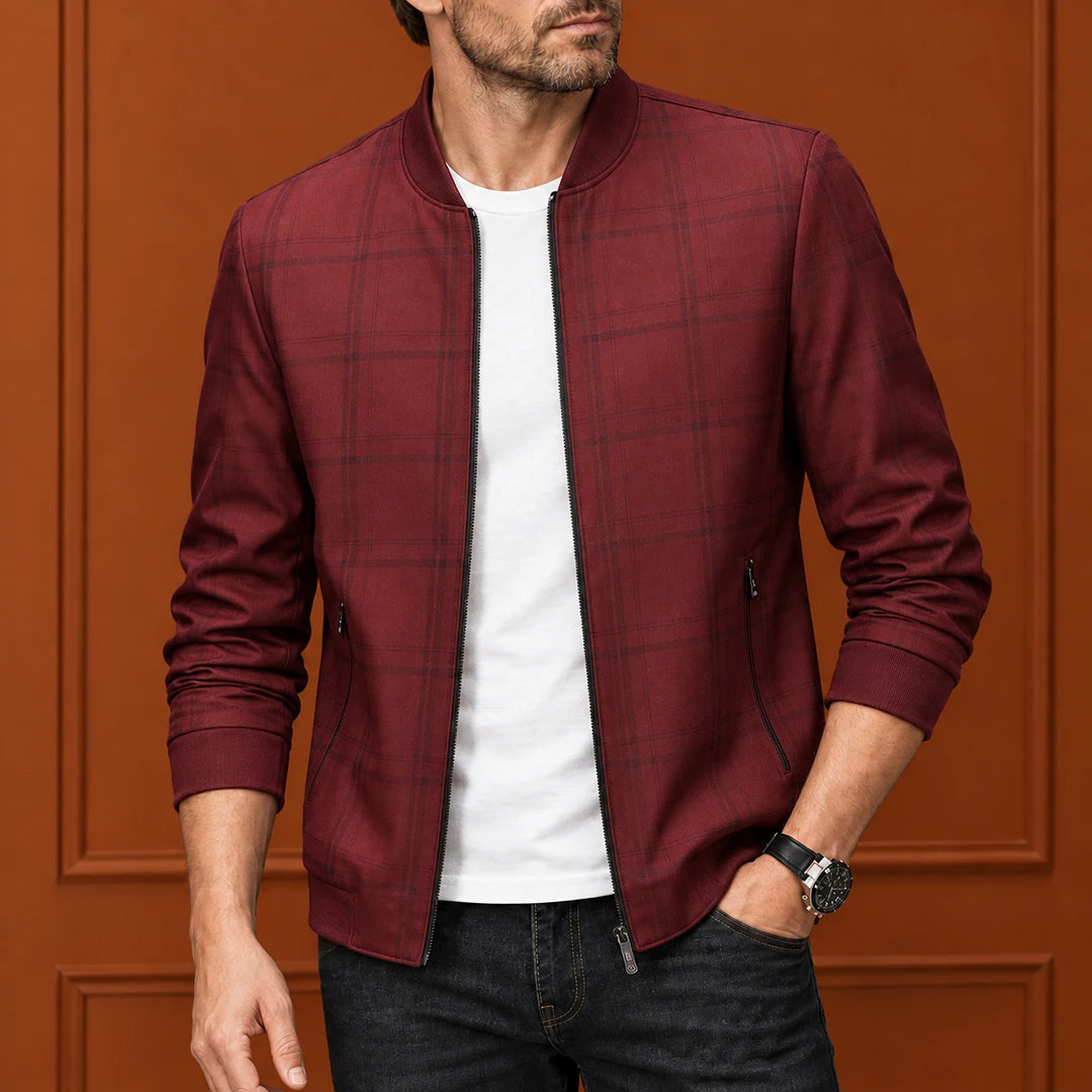 Structured Plaid Bomber Jacket