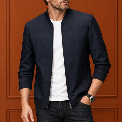 Structured Plaid Bomber Jacket