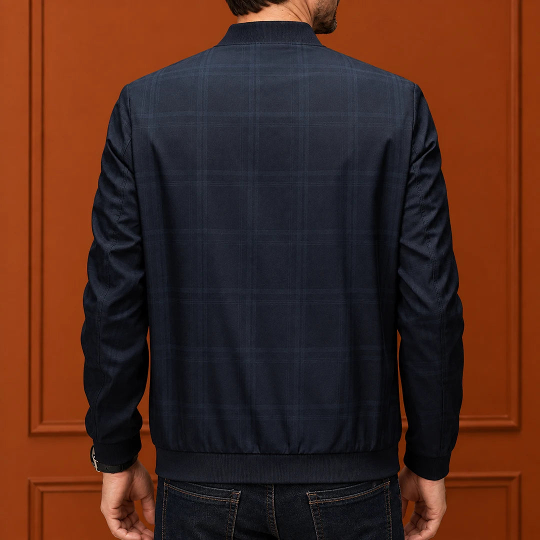Structured Plaid Bomber Jacket