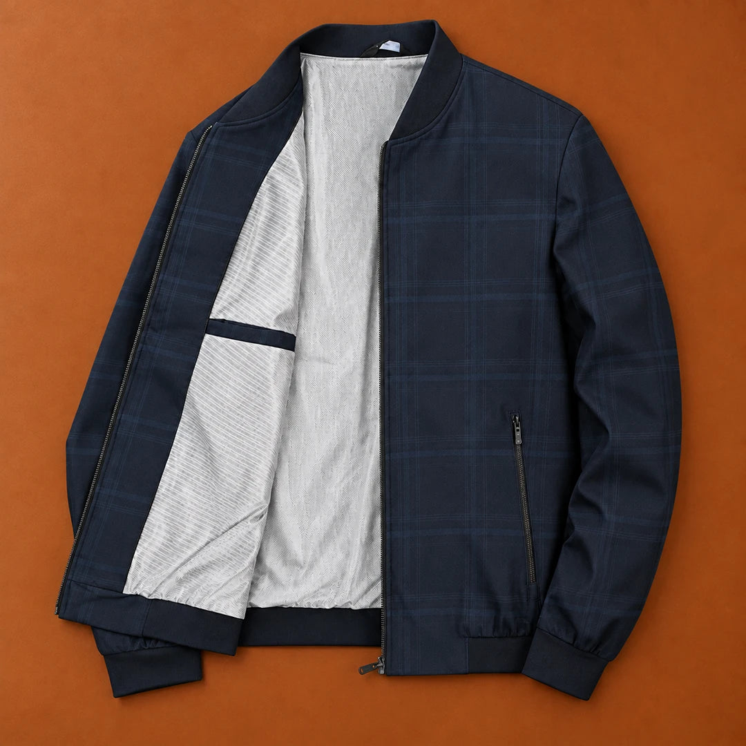 Structured Plaid Bomber Jacket