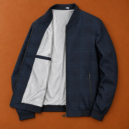 Structured Plaid Bomber Jacket