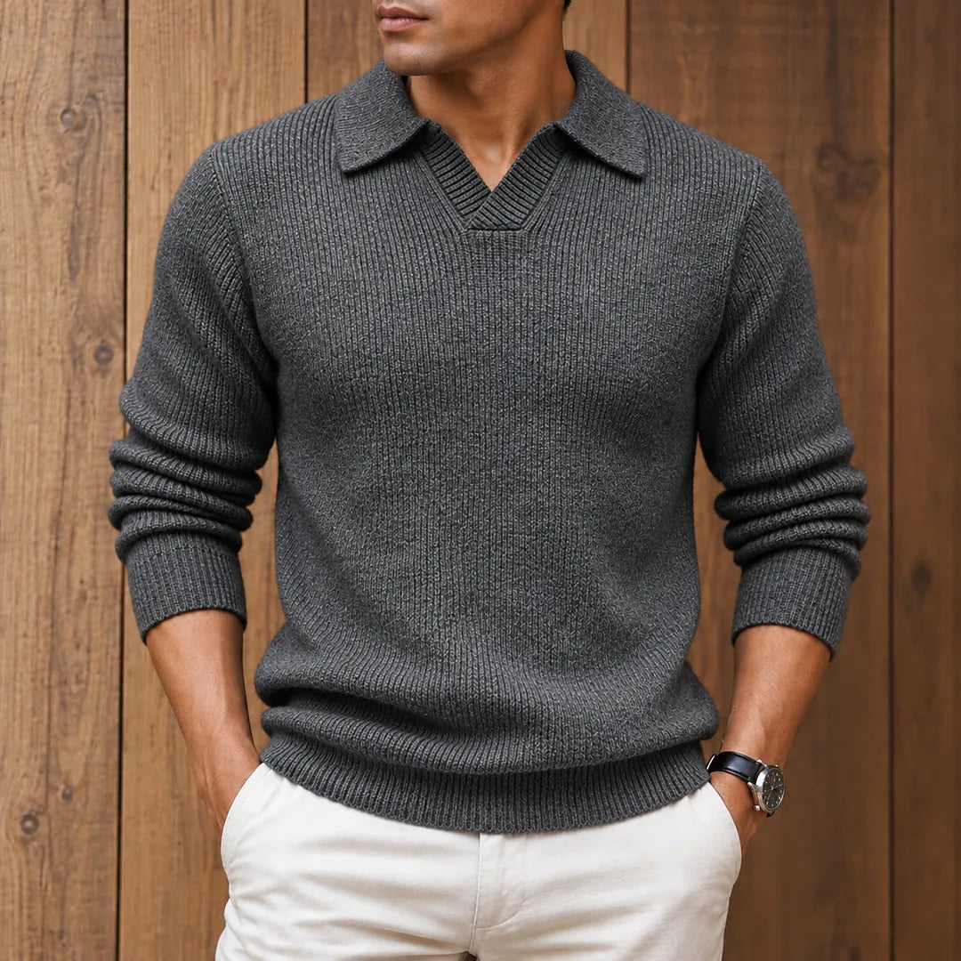 Textured Collared Knit Sweater