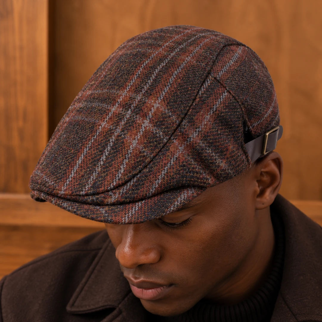 Textured Plaid Flat Cap