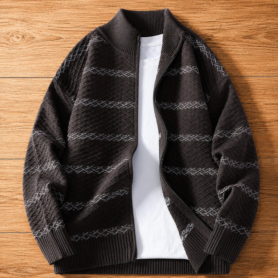 Textured Striped Zip Cardigan