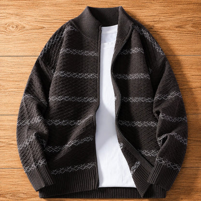 Textured Striped Zip Cardigan