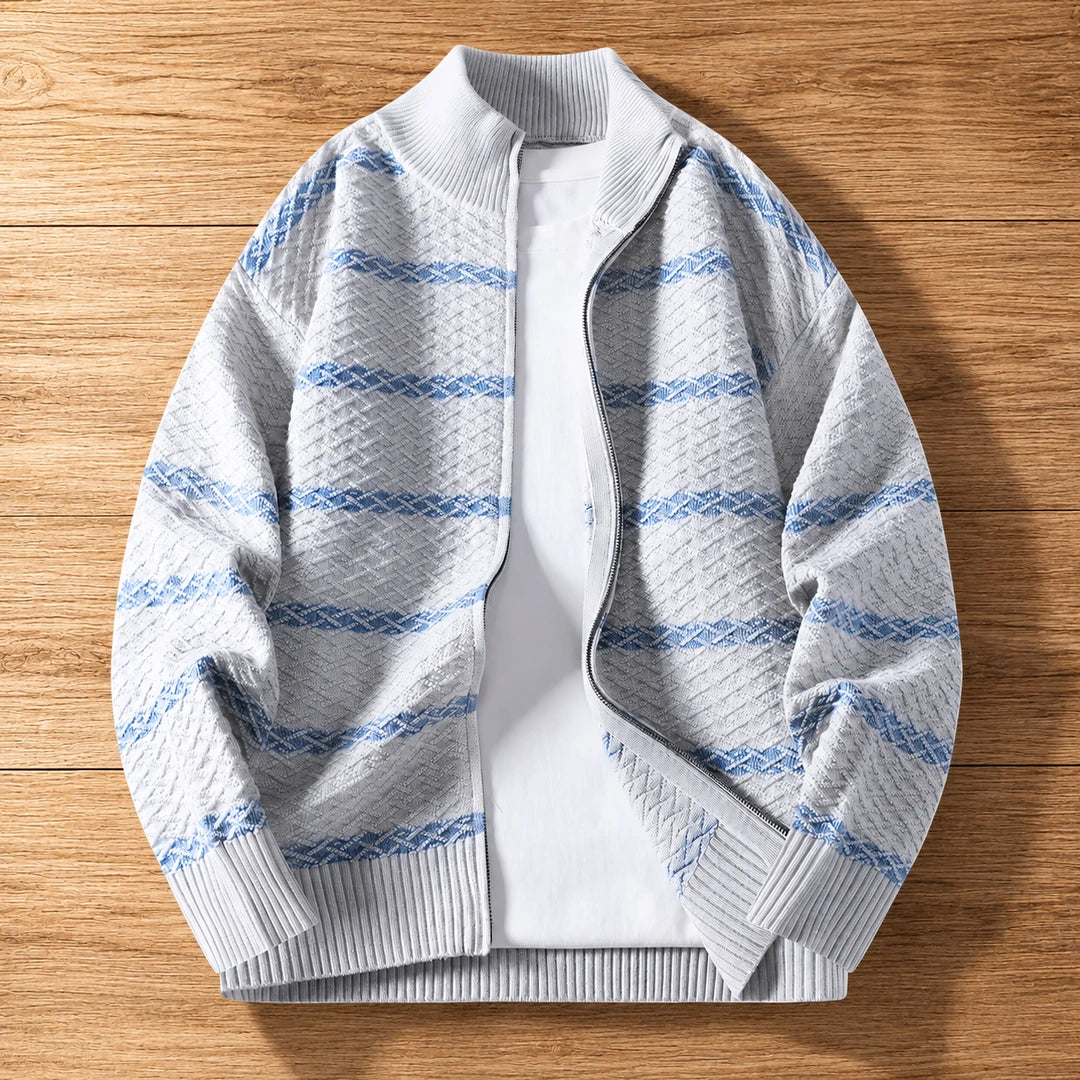 Textured Striped Zip Cardigan