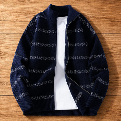 Textured Striped Zip Cardigan