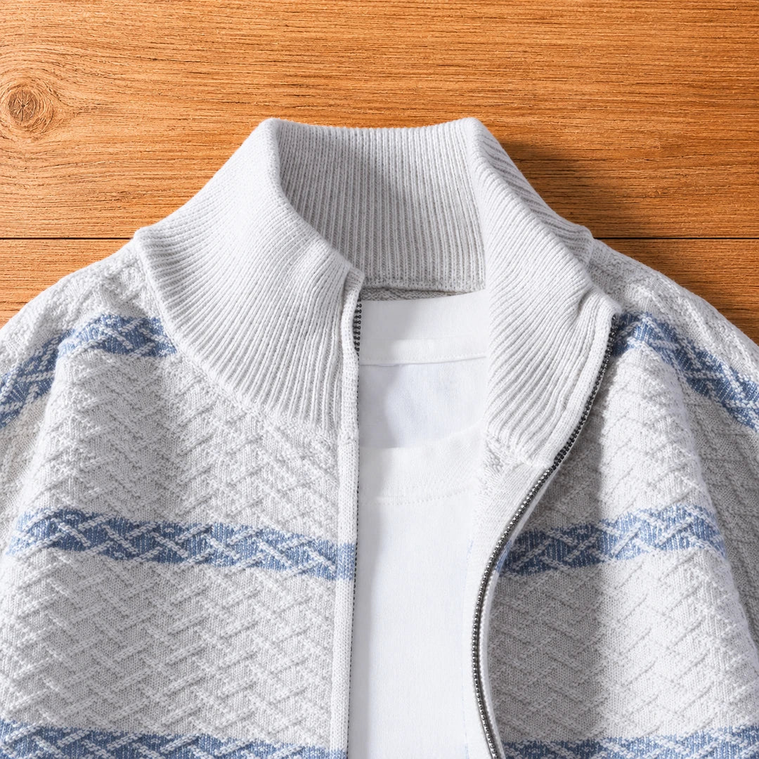 Textured Striped Zip Cardigan