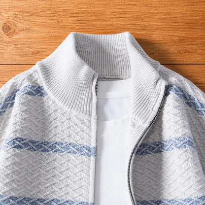 Textured Striped Zip Cardigan