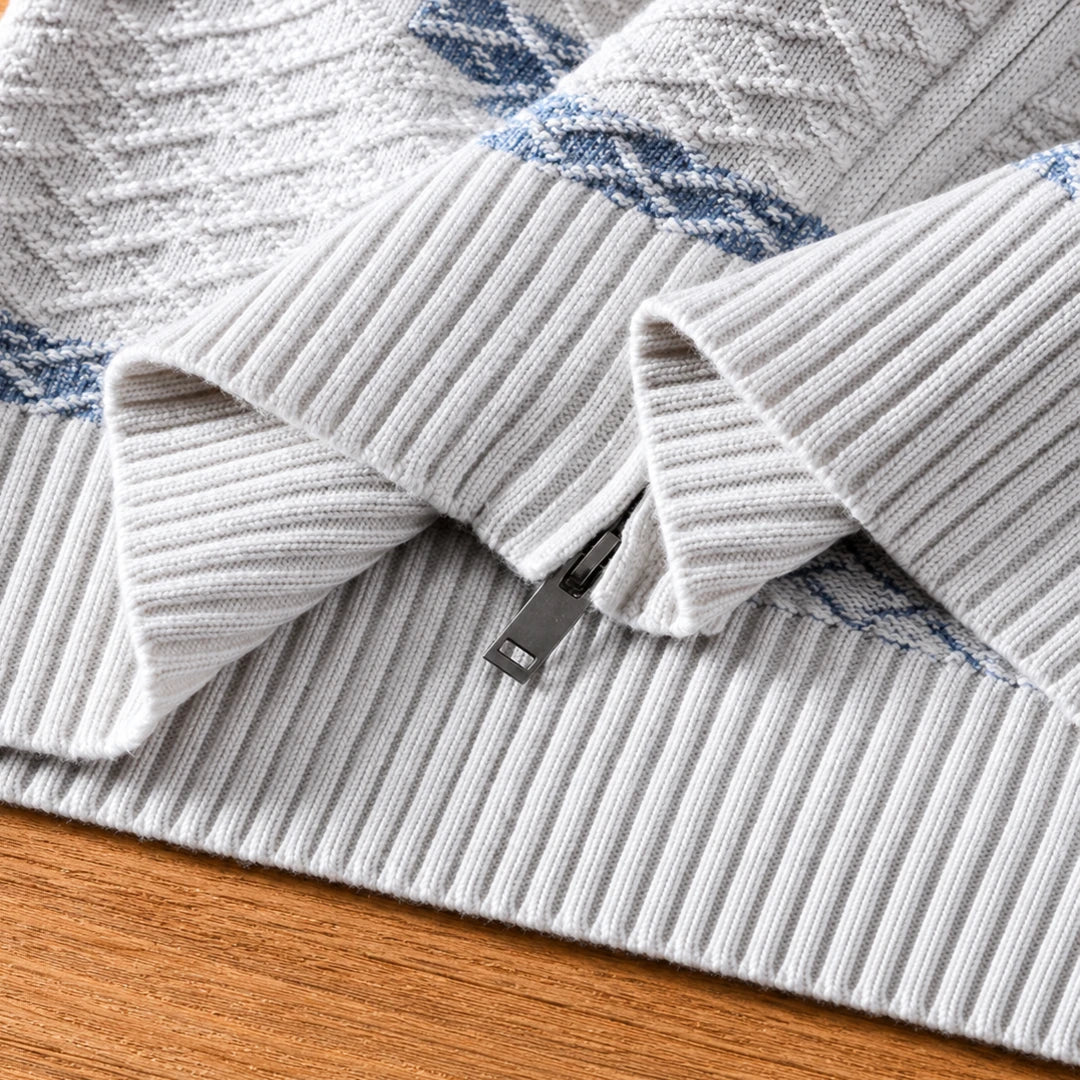 Textured Striped Zip Cardigan