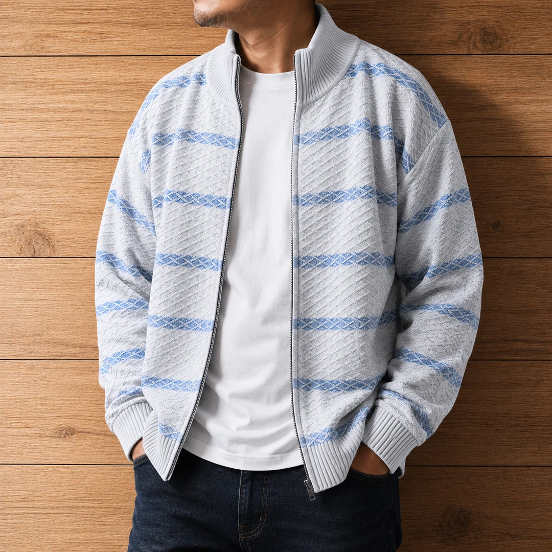 Textured Striped Zip Cardigan