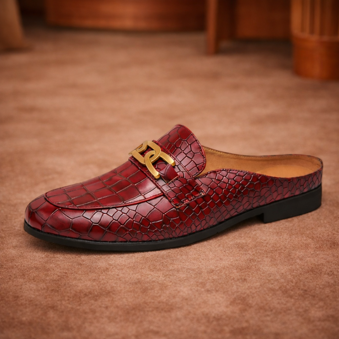 Embossed Leather Slides