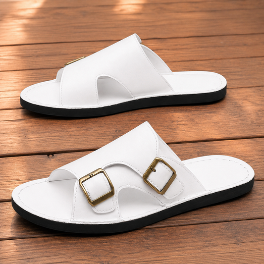Buckled Leather Slide Sandals