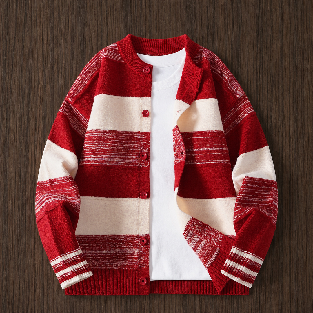 Stripe Button-Up Knit Cardigan